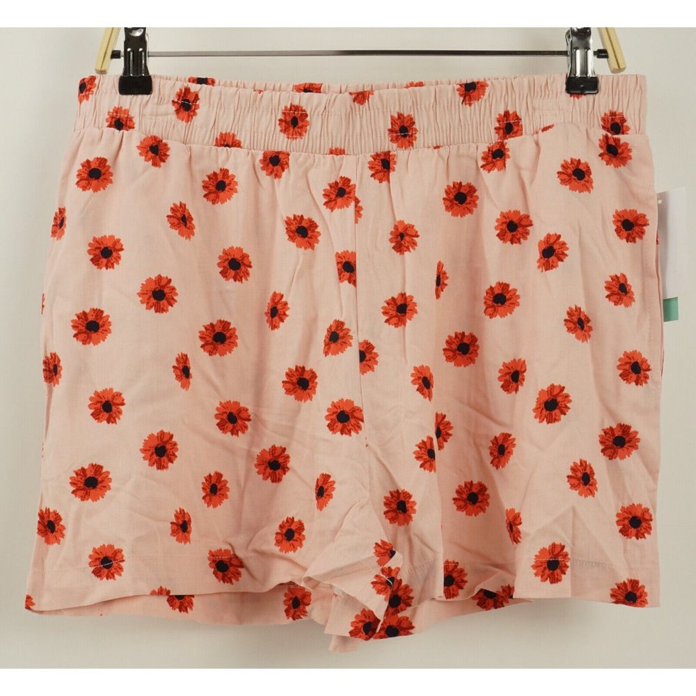 New ABOUND Easy Shorts Pink & Red Daisy Floral Women's Sizes L / 2X / 3X Woven